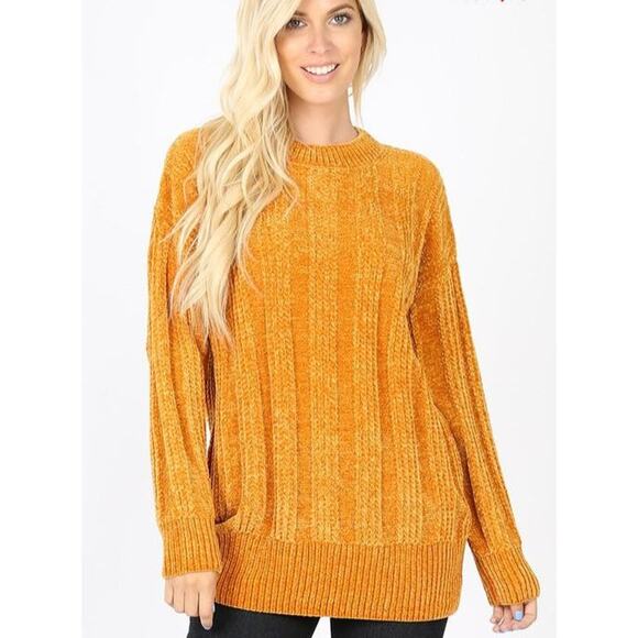 Chenille Cable Knit Sweater- Mustard - Picture 2 of 2
